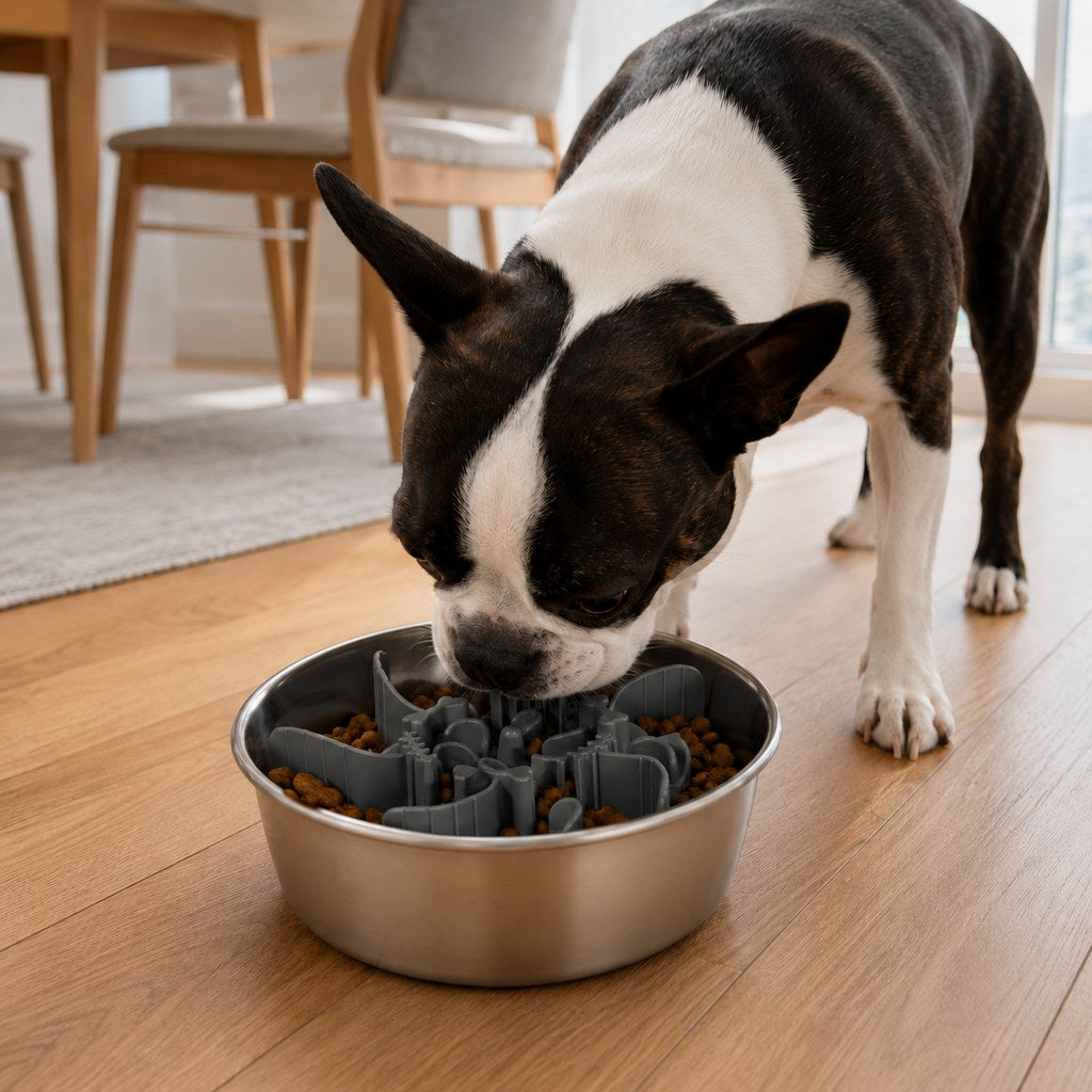 Fishbone Slow Feeder Bowl Insert for Fast-Eating Dogs - Trim-to-Fit Suction Insert or Stainless Steel Bowl Set image 1