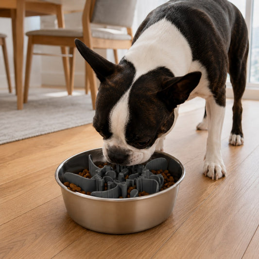 Fishbone Slow Feeder Bowl Insert for Fast-Eating Dogs - Trim-to-Fit Suction Insert or Stainless Steel Bowl Set image 1