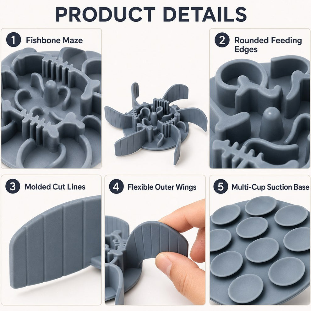 Fishbone Slow Feeder Bowl Insert for Fast-Eating Dogs - Trim-to-Fit Suction Insert or Stainless Steel Bowl Set image 7