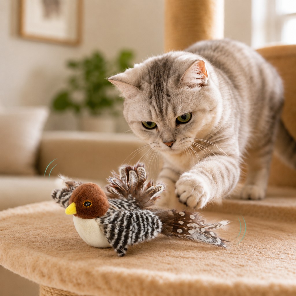 Rechargeable motion activated cat toy - Brown Crest Bird