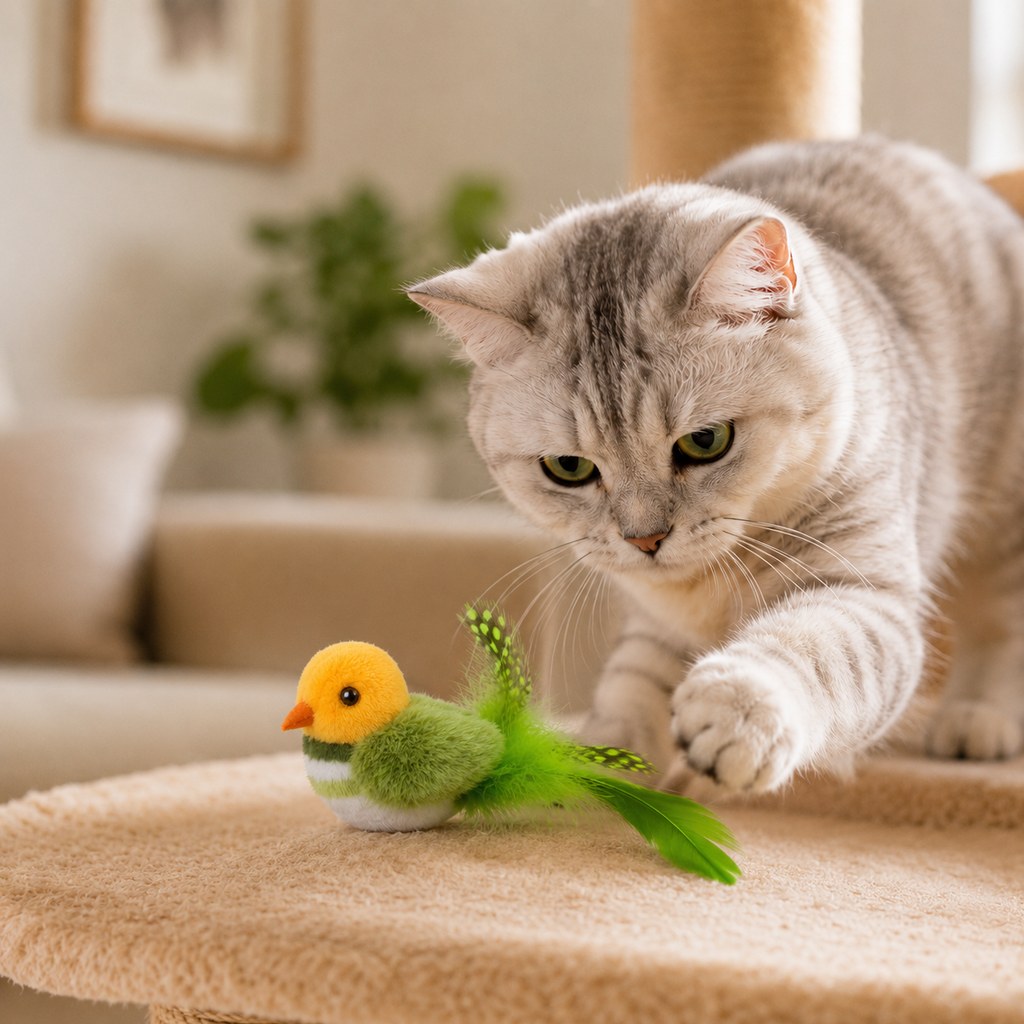 Rechargeable motion activated cat toy - Green Bird