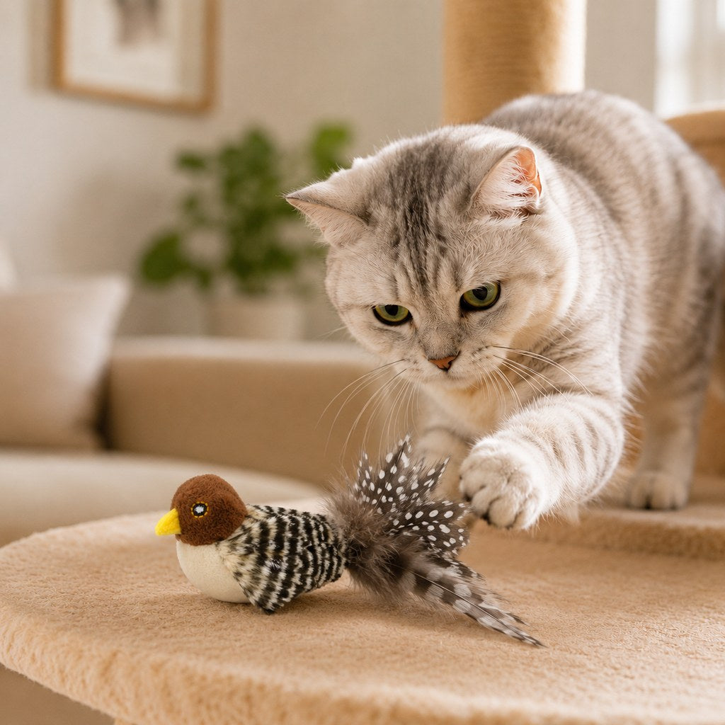Rechargeable motion activated cat toy - Striped Feather Bird
