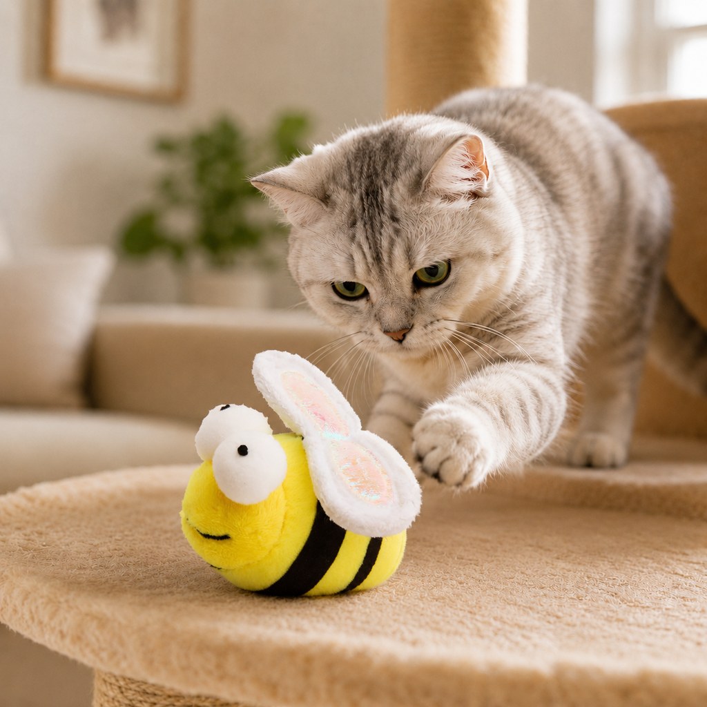 Rechargeable motion activated cat toy - Yellow Bee