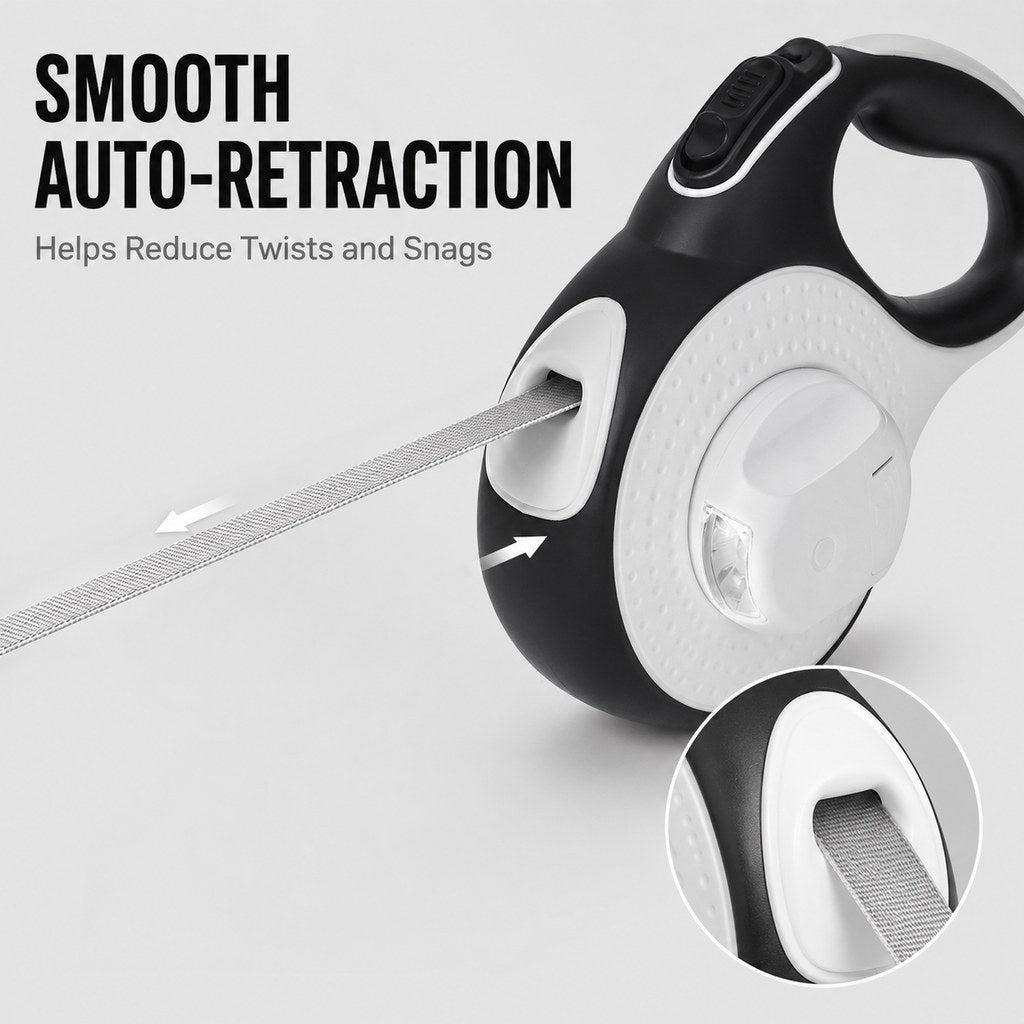 Flat nylon tape on LED retractable dog leash
