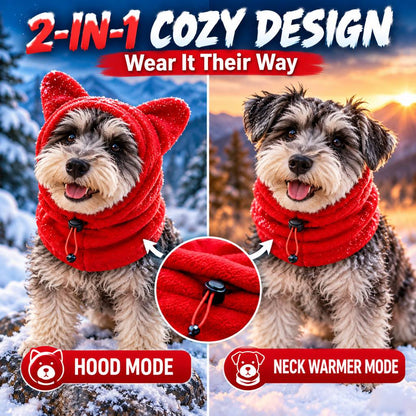 Dog fleece hood and neck warmer two-in-one design
