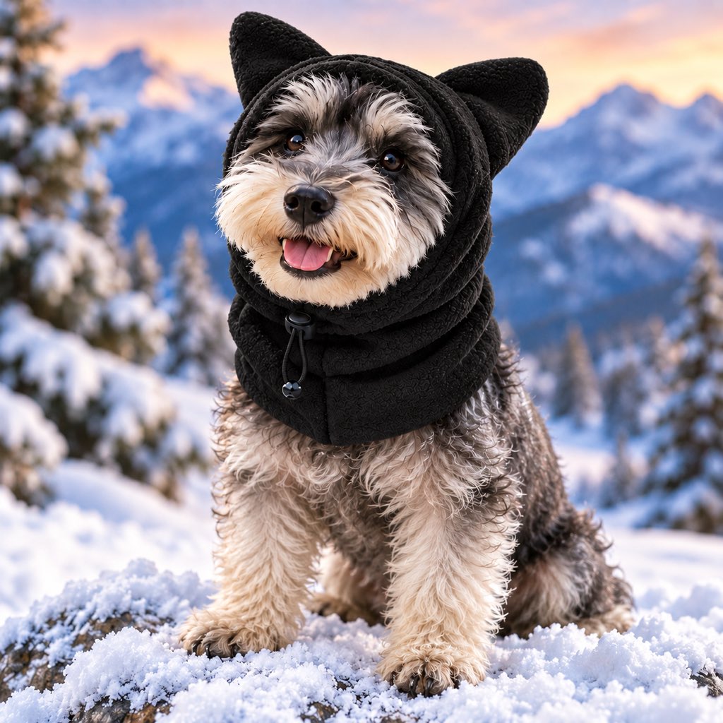 Black fleece winter hood for dogs and cats