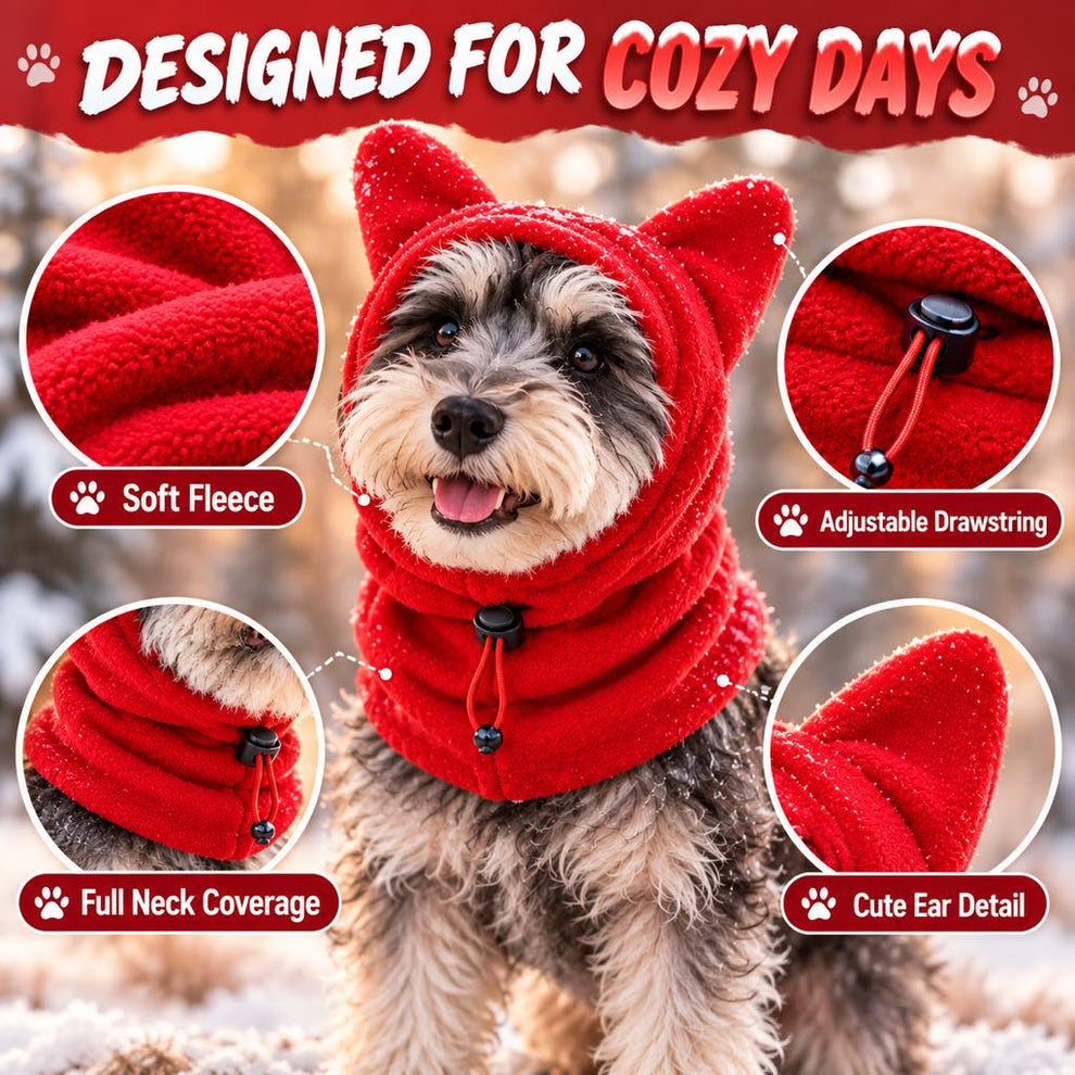 Red fleece winter pet hood for dogs and cats