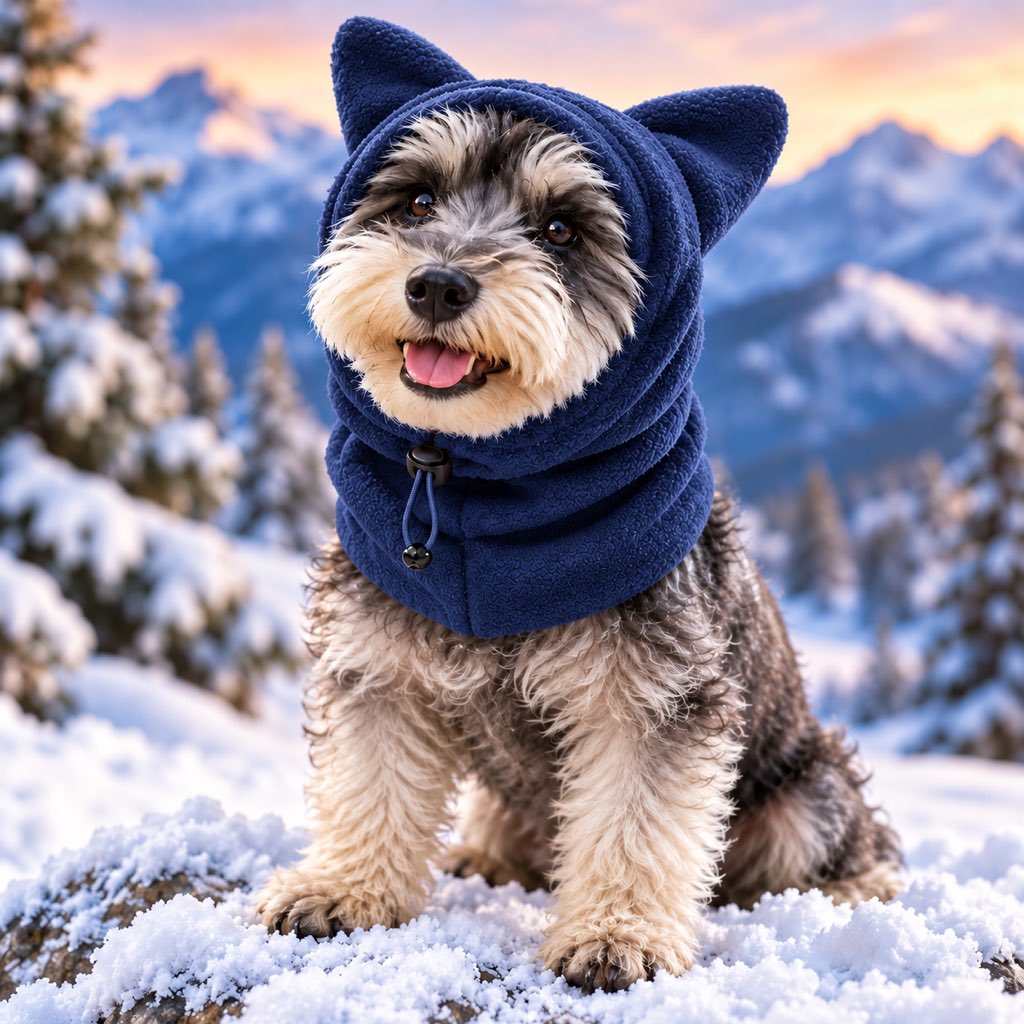 Navy blue fleece winter hood for dogs and cats