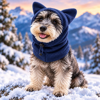 Navy blue fleece winter hood for dogs and cats