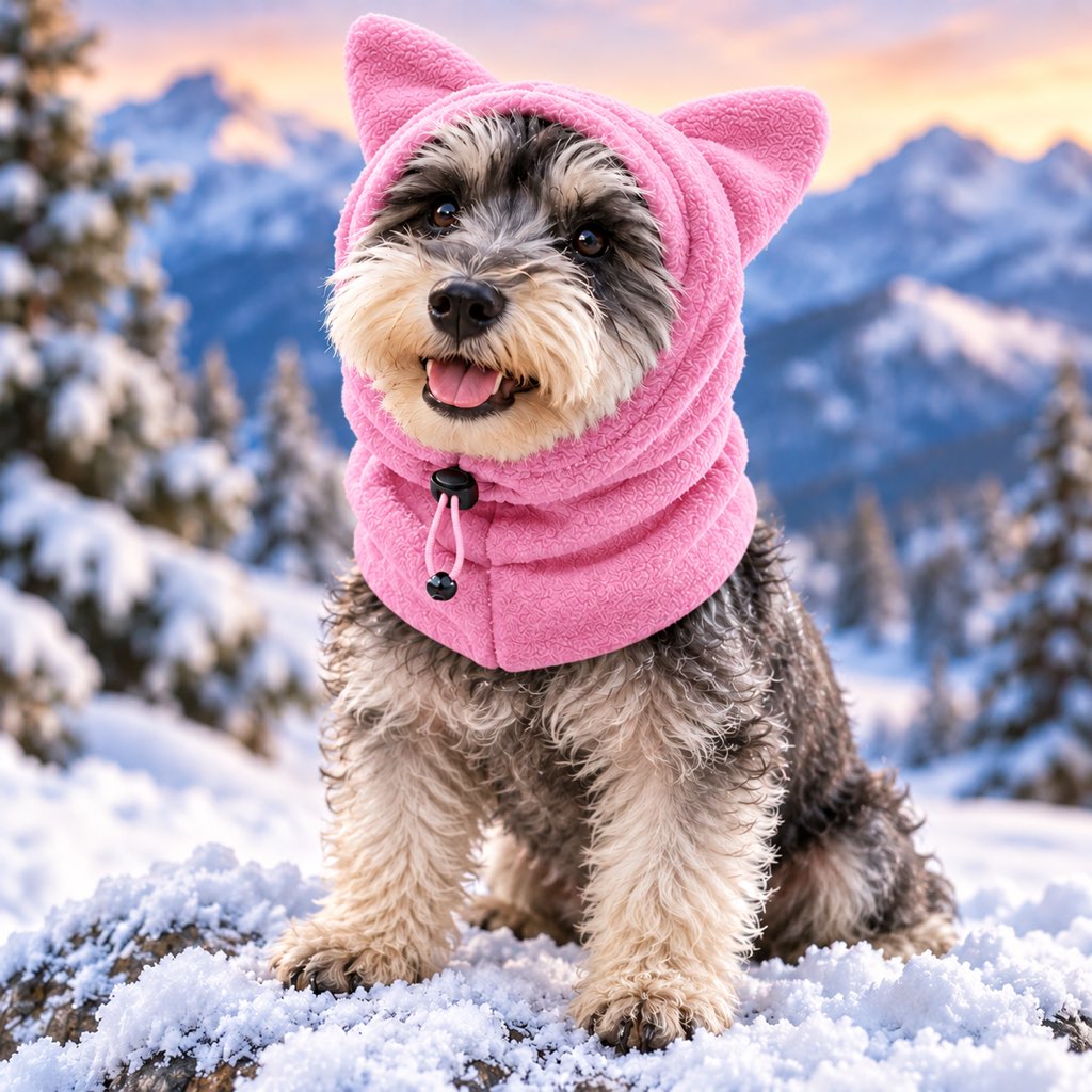 Pink fleece winter hood for dogs and cats