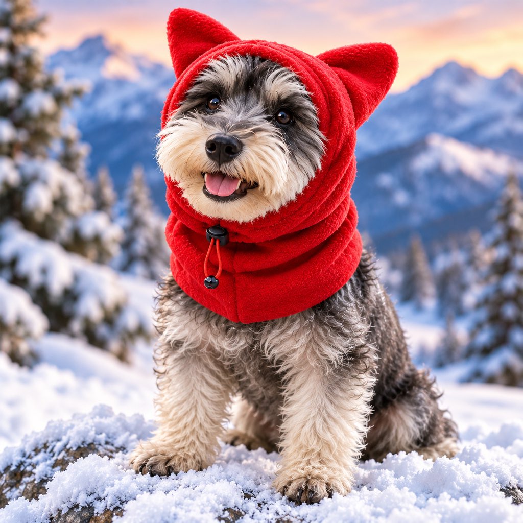 Red fleece winter hood for dogs and cats