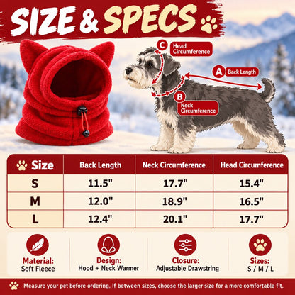 Fleece winter pet hood size guide