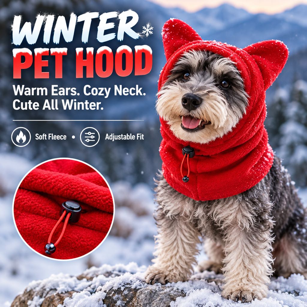 Soft fleece dog winter hood with adjustable drawstring