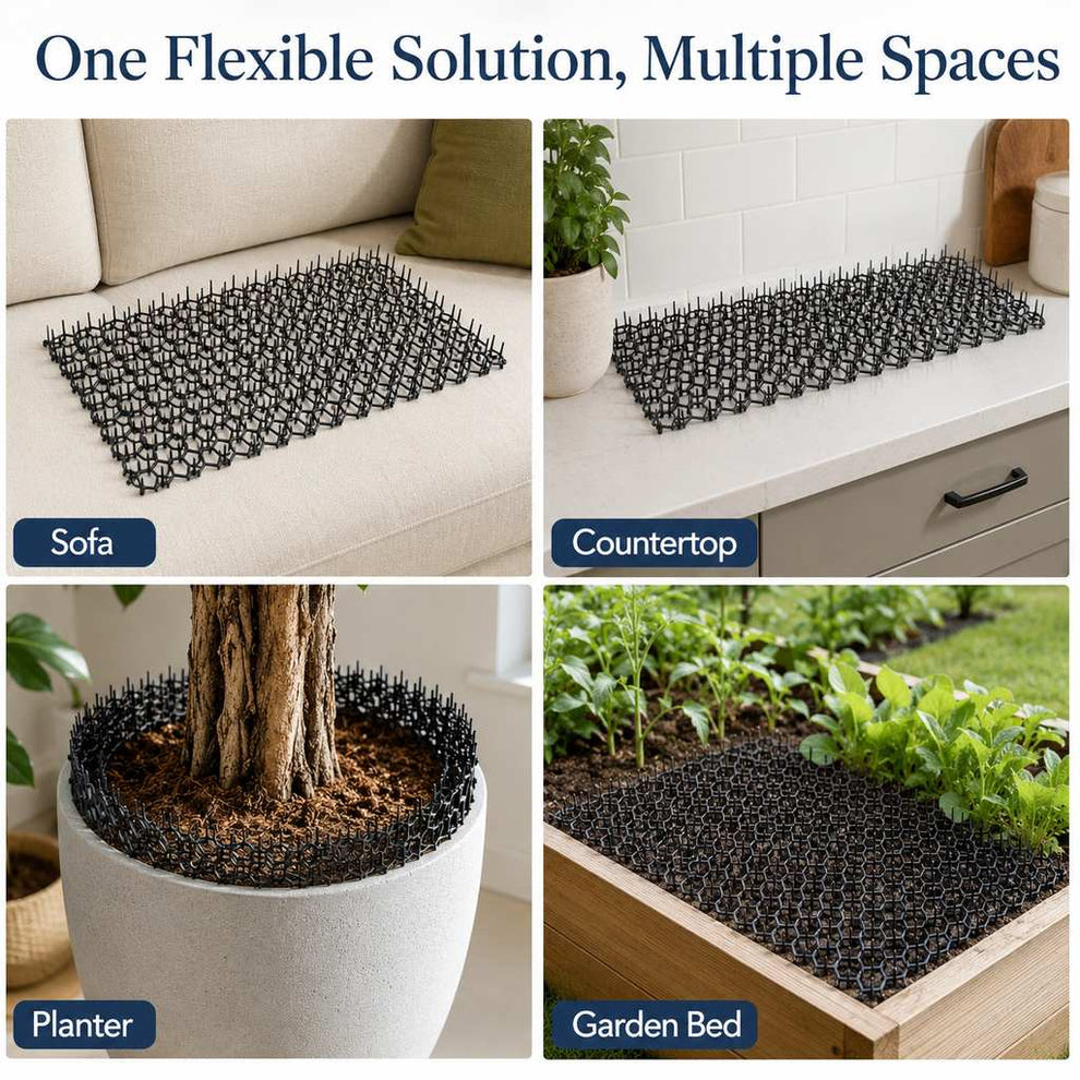 Black and white flexible cat deterrent mat for sofas countertops planters and garden beds