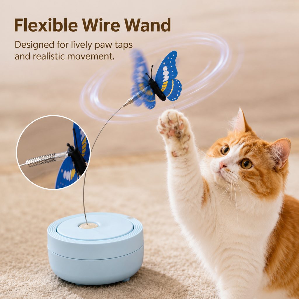Flexible wire wand butterfly cat toy