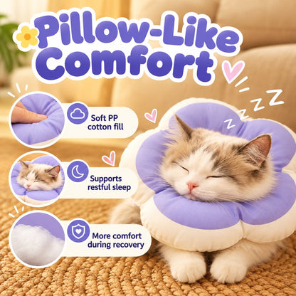 Soft PP cotton fill and pillow-like comfort of a purple flower recovery collar