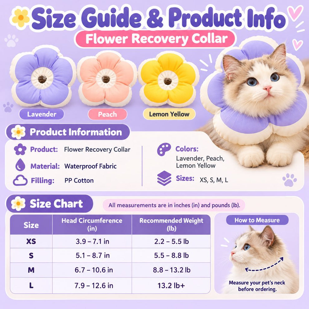 Flower recovery collar size guide and product information