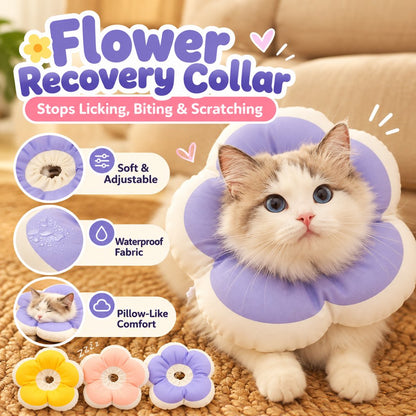 Soft adjustable flower recovery collar for cats and small pets