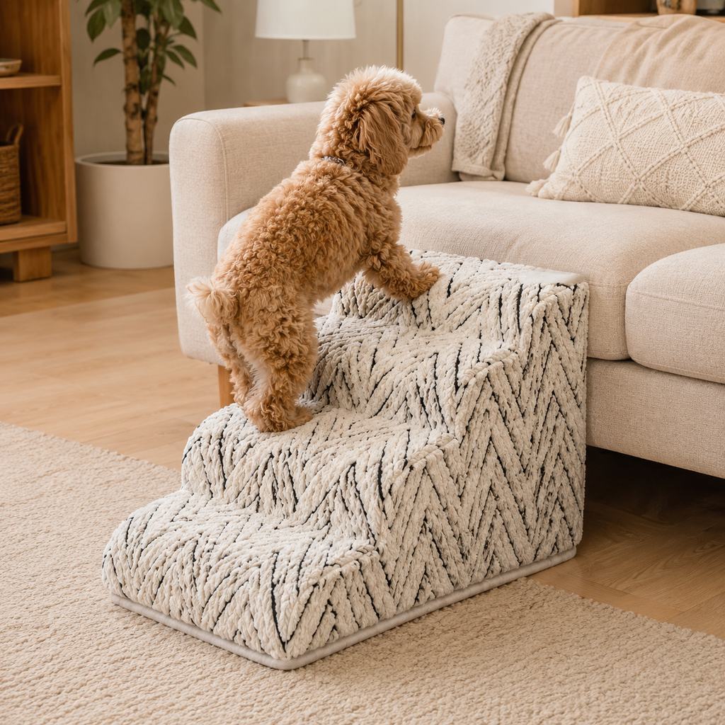 Yellow blue textured foam pet stairs