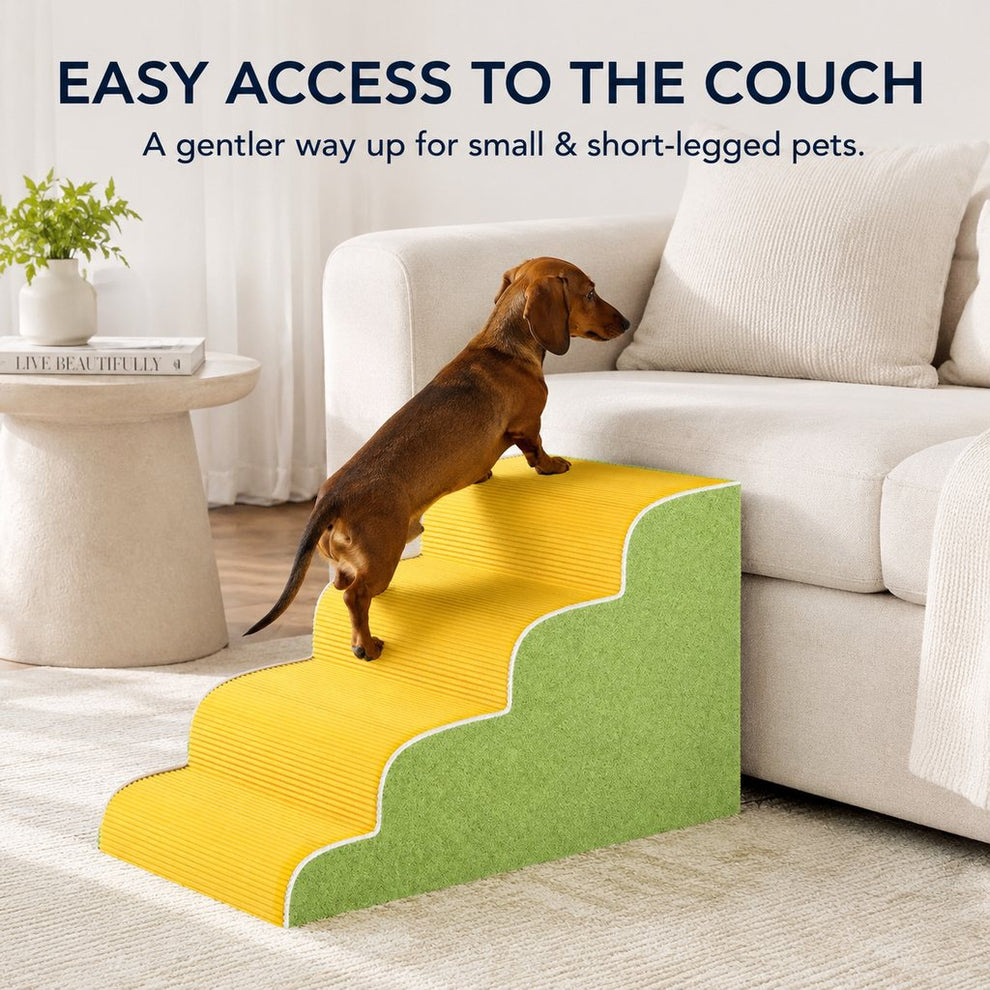 Light gray ribbed foam pet stairs