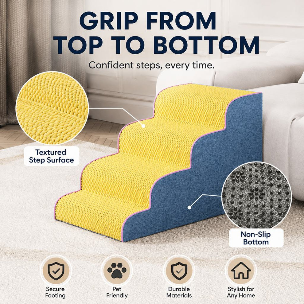 Four step foam pet stairs for sofa and bed