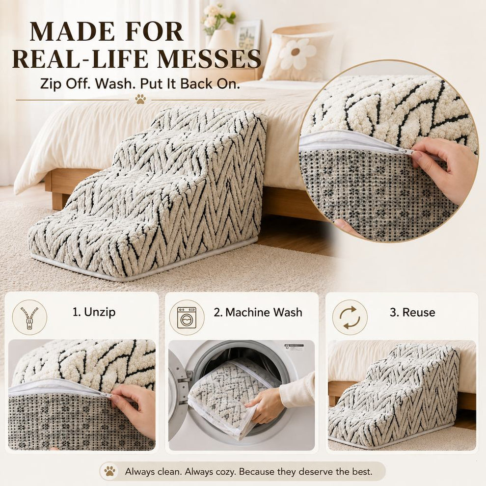 Five step foam pet stairs for taller furniture
