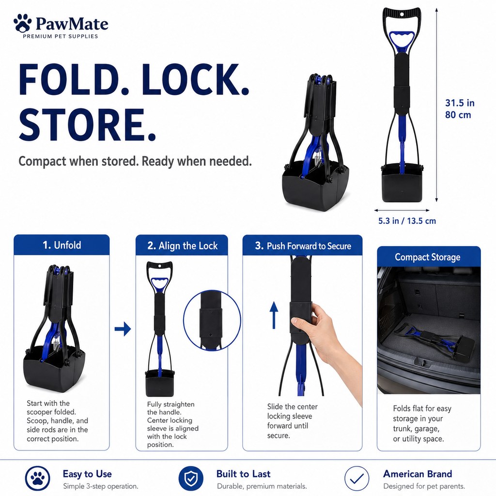 Fold lock store foldable dog pooper scooper