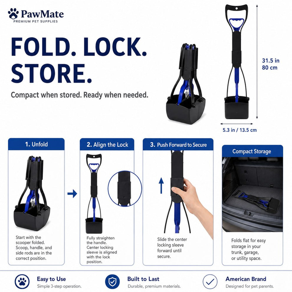 Fold lock store foldable dog pooper scooper