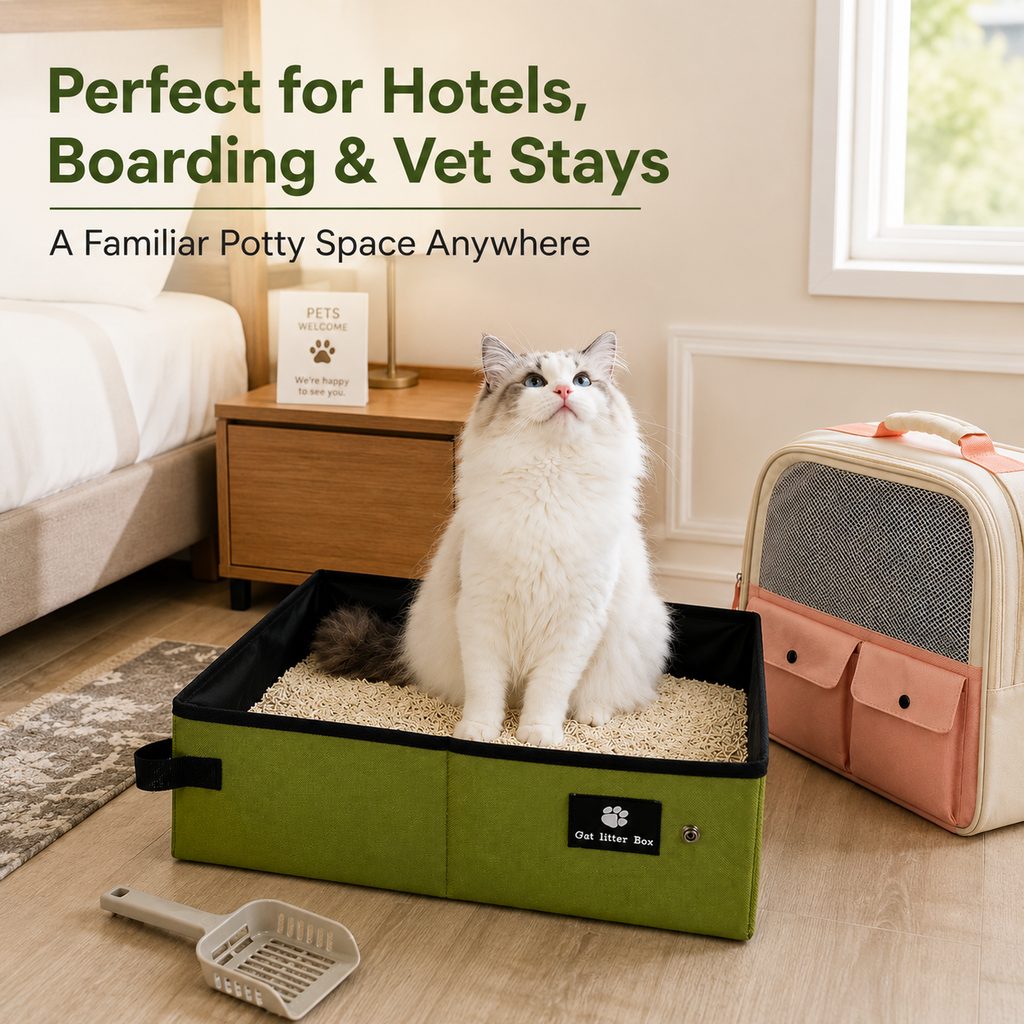 Foldable cat litter box for hotels boarding and vet stays