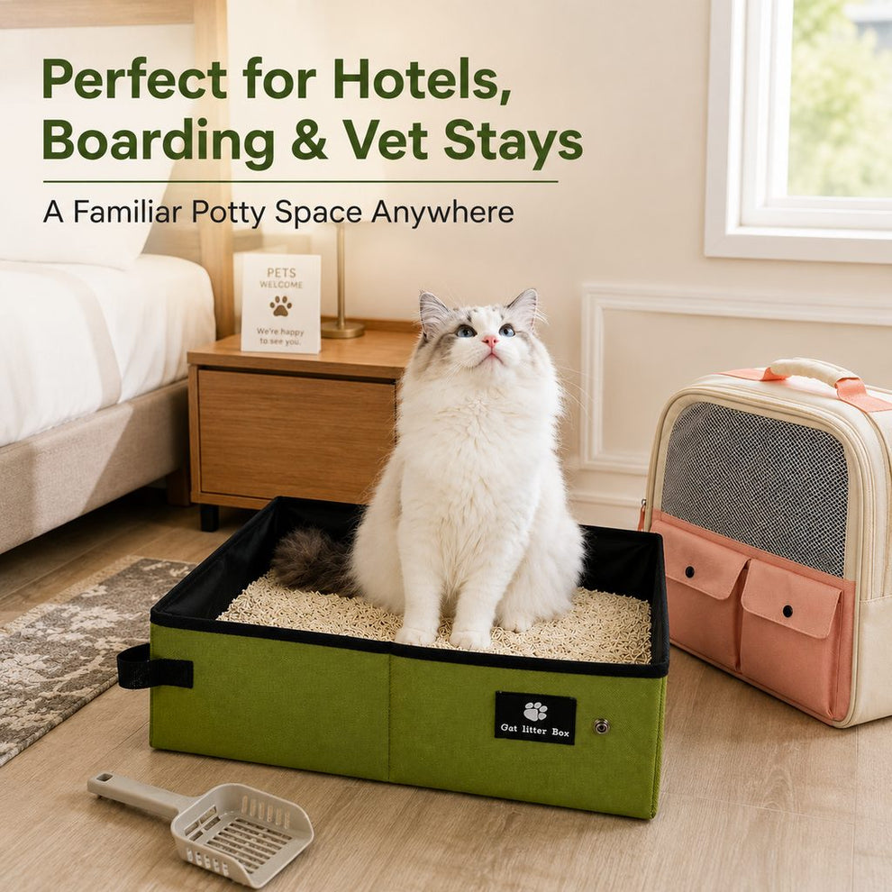 Foldable cat litter box for hotels boarding and vet stays