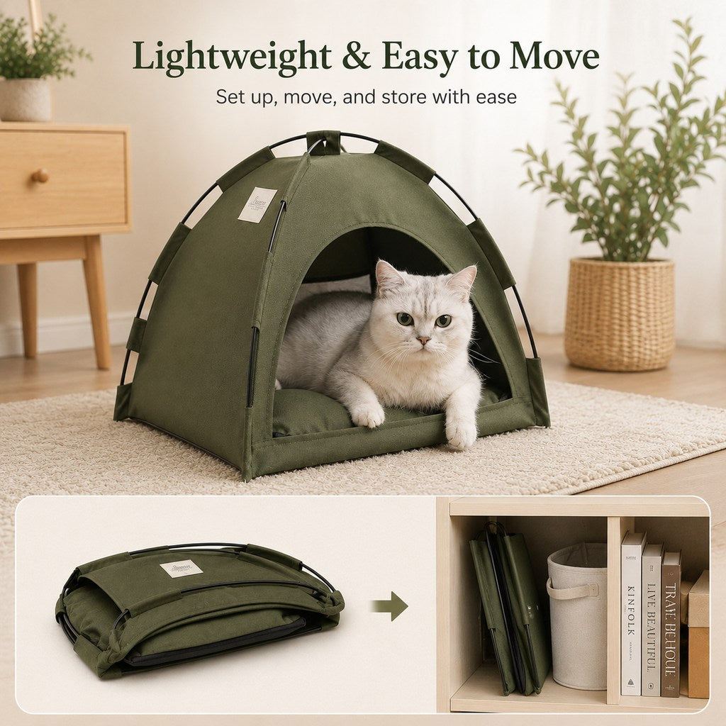 Paws in Awe Cozy Foldable Cat Tent Bed for Apartment Naps - Breathable Hideaway with Removable Cushion image 4