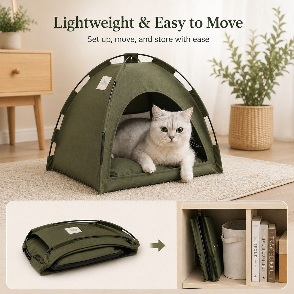 Paws in Awe Cozy Foldable Cat Tent Bed for Apartment Naps - Breathable Hideaway with Removable Cushion image 4