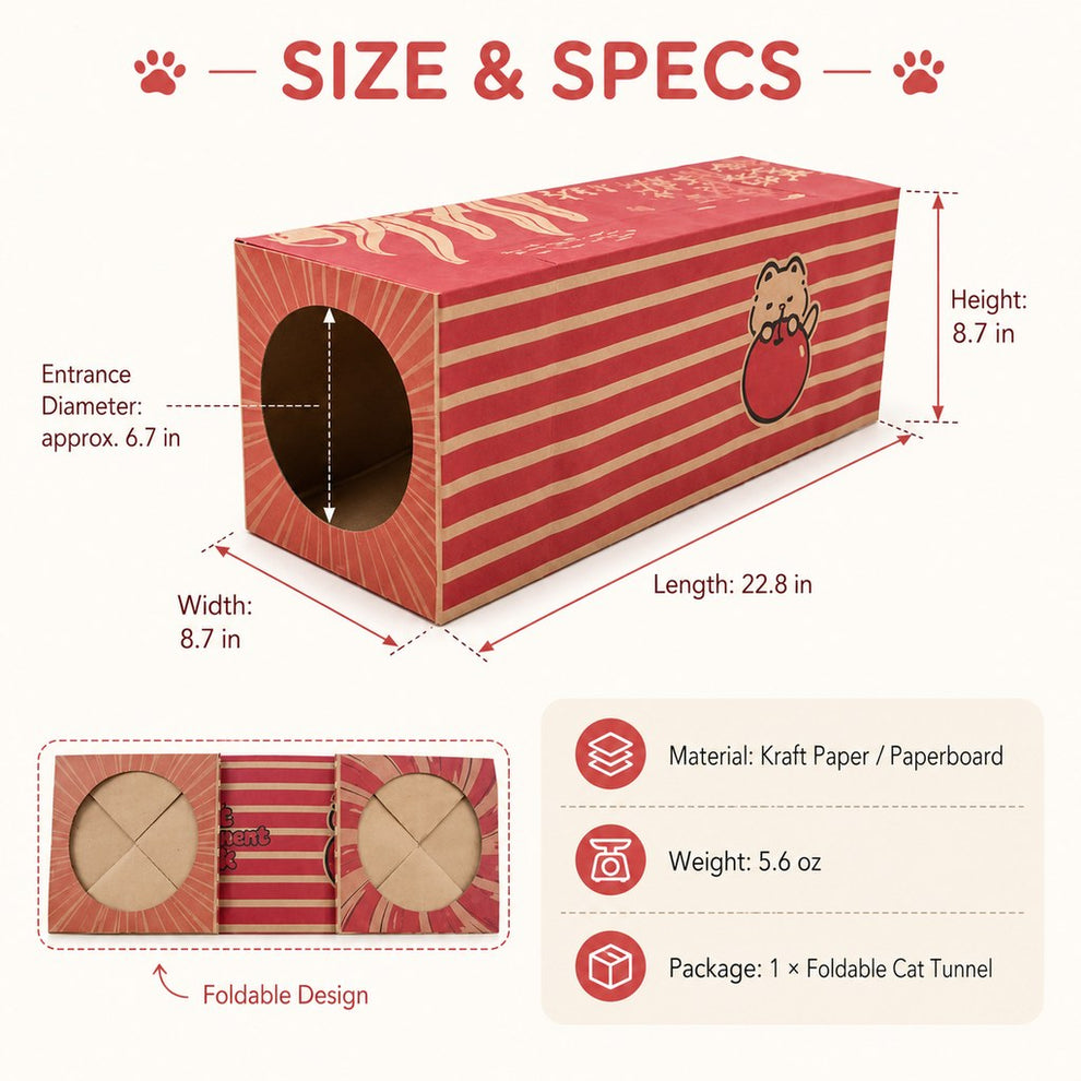 Paws in Awe Foldable Kraft Paper Cat Tunnel for Indoor Cats - Space-Saving Hide & Play Toy to Beat Boredom image 9