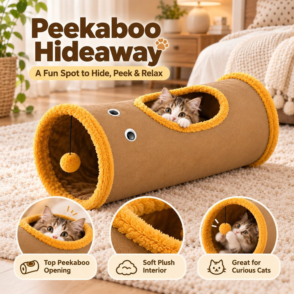 Foldable cat tunnel hideaway with a top peekaboo opening