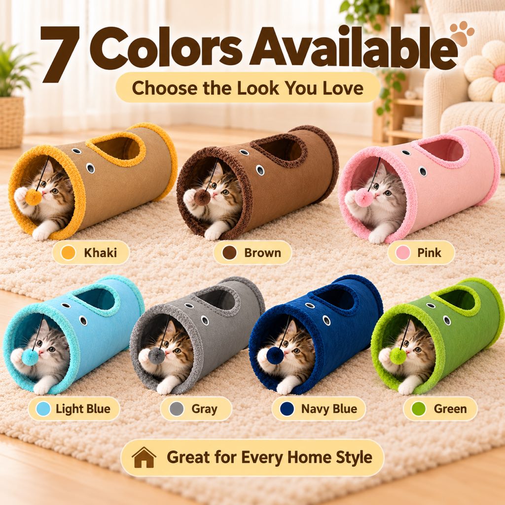 Seven available colors for the foldable cat tunnel