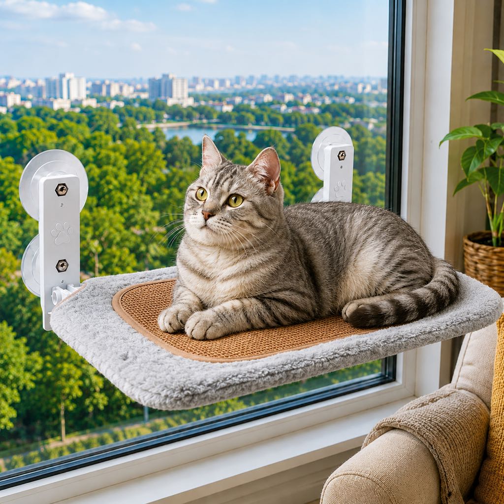 Foldable Cat Window Hammock for Apartments - No-Drill Suction Perch for Sunny Naps Without Taking Up Floor Space