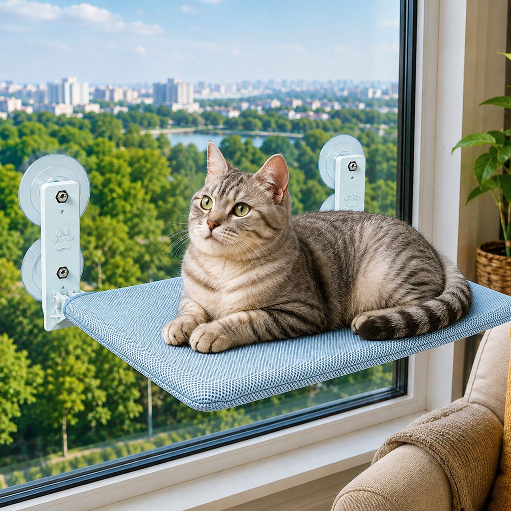 Foldable Cat Window Hammock for Apartments - No-Drill Suction Perch for Sunny Naps Without Taking Up Floor Space