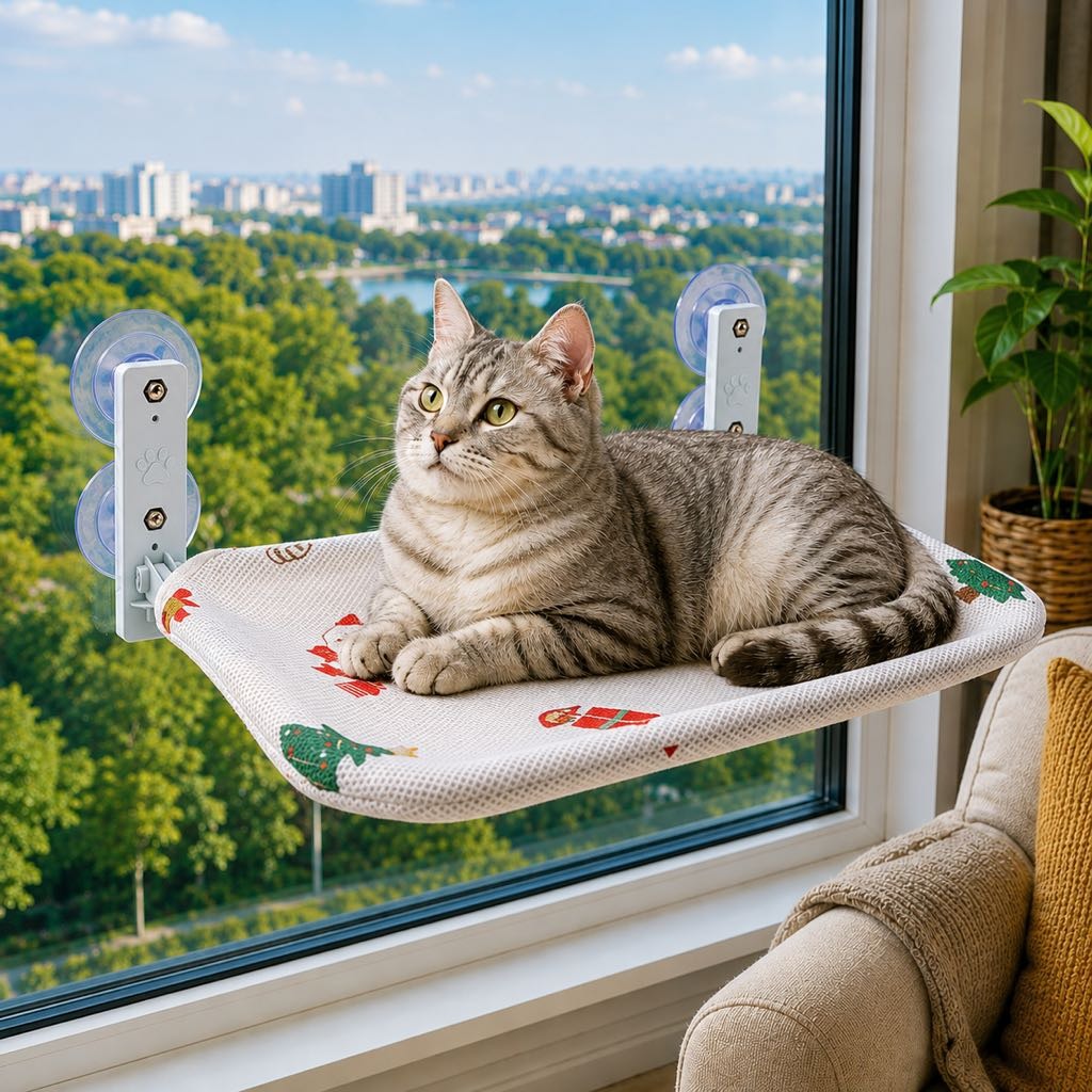 Foldable Cat Window Hammock for Apartments - No-Drill Suction Perch for Sunny Naps Without Taking Up Floor Space