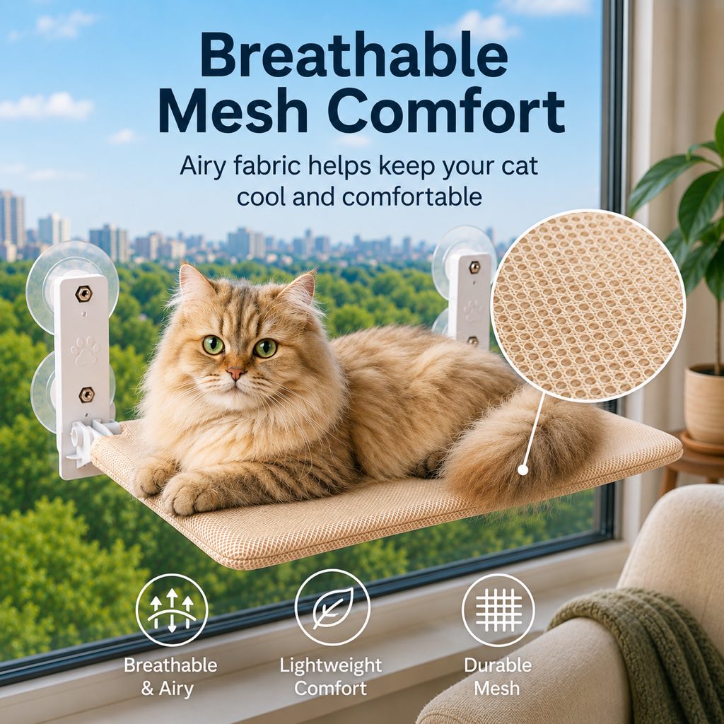 Foldable Cat Window Hammock for Apartments - No-Drill Suction Perch for Sunny Naps Without Taking Up Floor Space