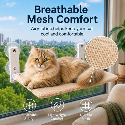 Foldable Cat Window Hammock for Apartments - No-Drill Suction Perch for Sunny Naps Without Taking Up Floor Space
