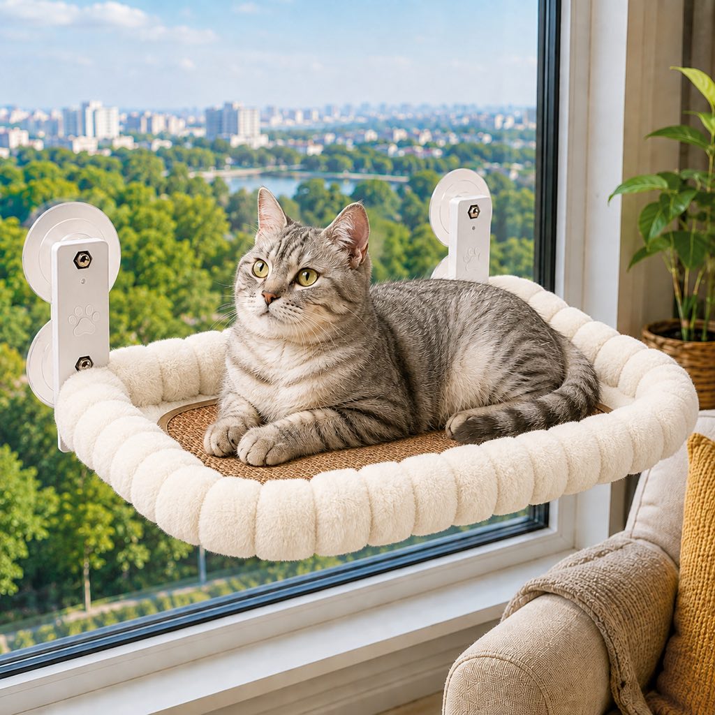 Foldable Cat Window Hammock for Apartments - No-Drill Suction Perch for Sunny Naps Without Taking Up Floor Space