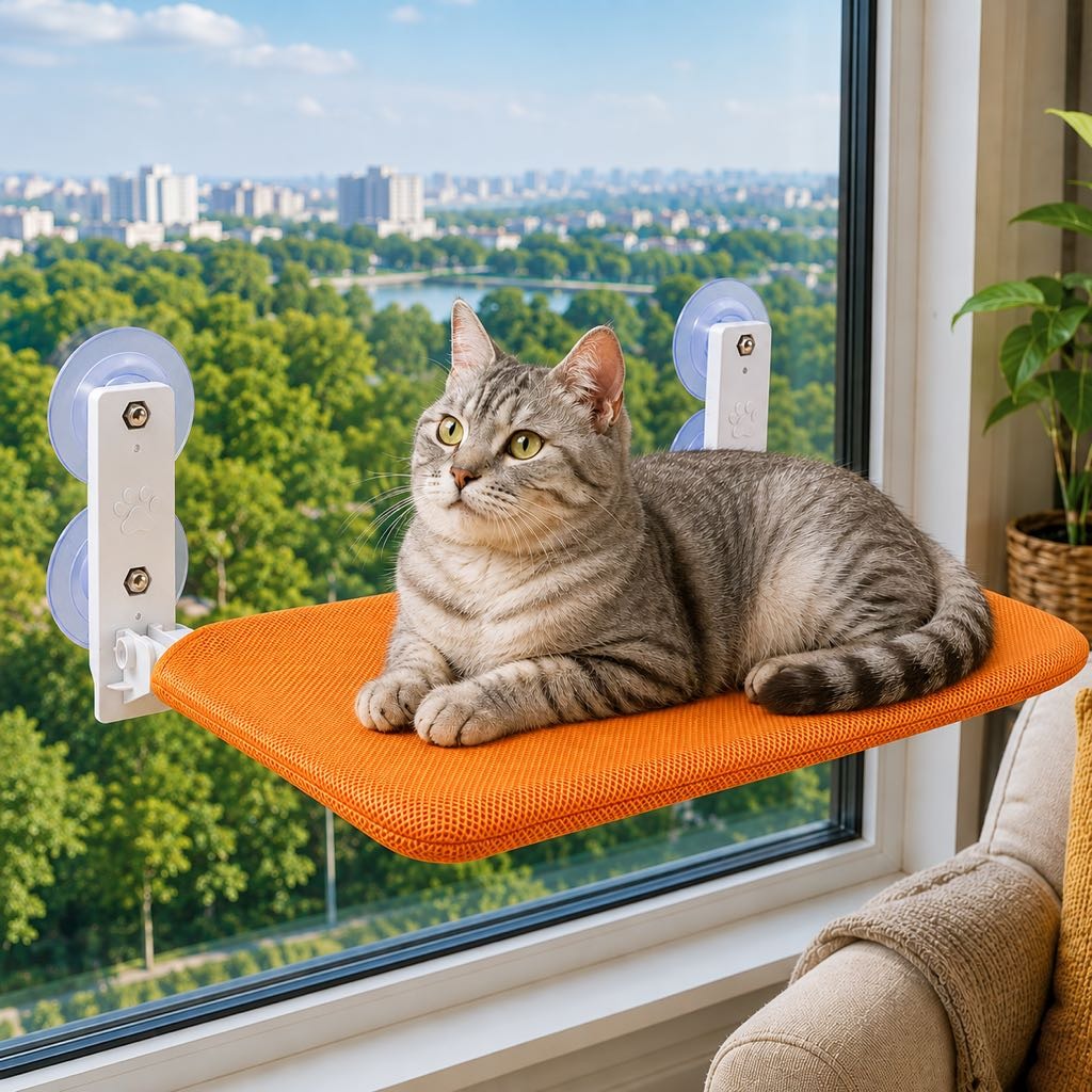 Foldable Cat Window Hammock for Apartments - No-Drill Suction Perch for Sunny Naps Without Taking Up Floor Space
