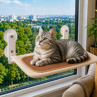 Foldable Cat Window Hammock for Apartments - No-Drill Suction Perch for Sunny Naps Without Taking Up Floor Space