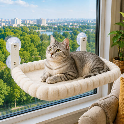 Foldable Cat Window Hammock for Apartments - No-Drill Suction Perch for Sunny Naps Without Taking Up Floor Space