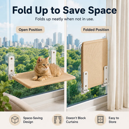 Foldable Cat Window Hammock for Apartments - No-Drill Suction Perch for Sunny Naps Without Taking Up Floor Space