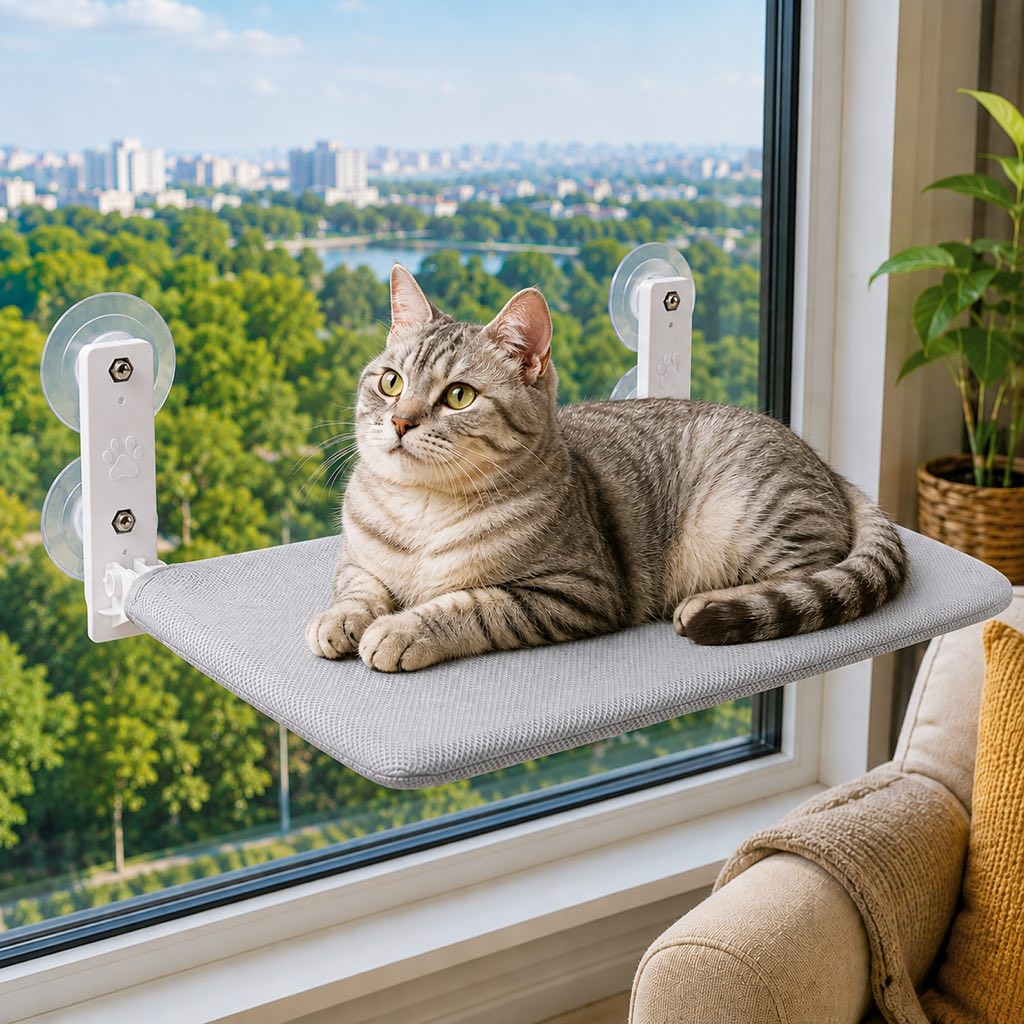 Foldable Cat Window Hammock for Apartments - No-Drill Suction Perch for Sunny Naps Without Taking Up Floor Space
