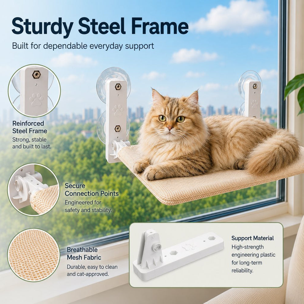 Foldable Cat Window Hammock for Apartments - No-Drill Suction Perch for Sunny Naps Without Taking Up Floor Space