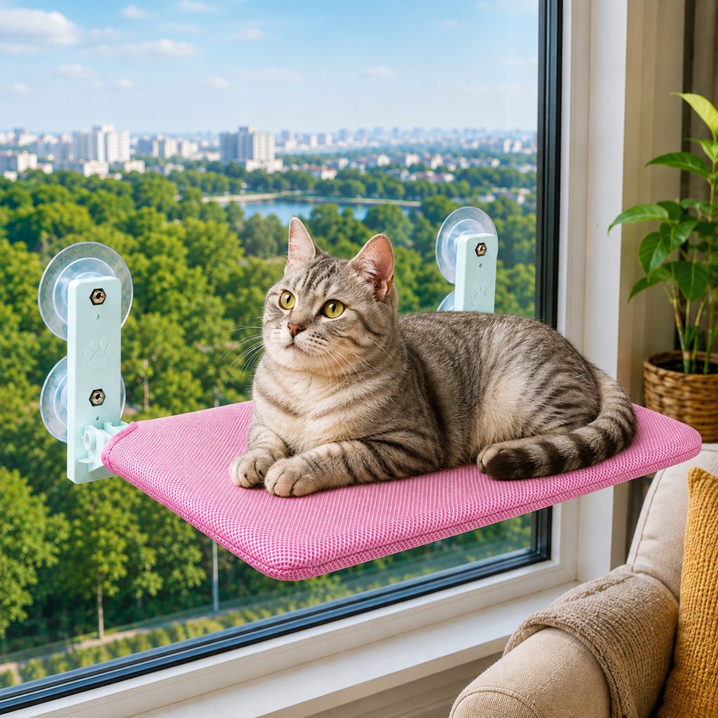 Foldable Cat Window Hammock for Apartments - No-Drill Suction Perch for Sunny Naps Without Taking Up Floor Space