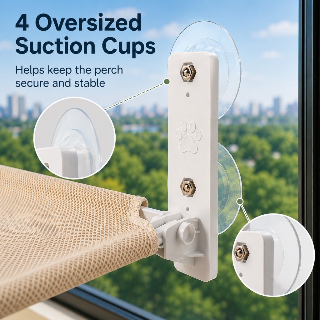 Foldable Cat Window Hammock for Apartments - No-Drill Suction Perch for Sunny Naps Without Taking Up Floor Space