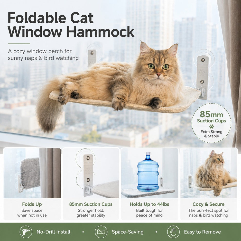 Paws in Awe Foldable Cat Window Hammock for Apartments - No-Drill Suction Perch for Sunny Naps Without Taking Up Floor Space image 2